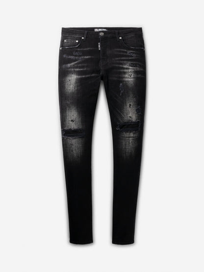 Slim Denim Jeans | Damaged - Black