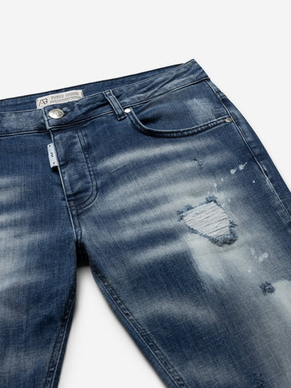 Slim Denim Jeans | Mid Blue - White Wash