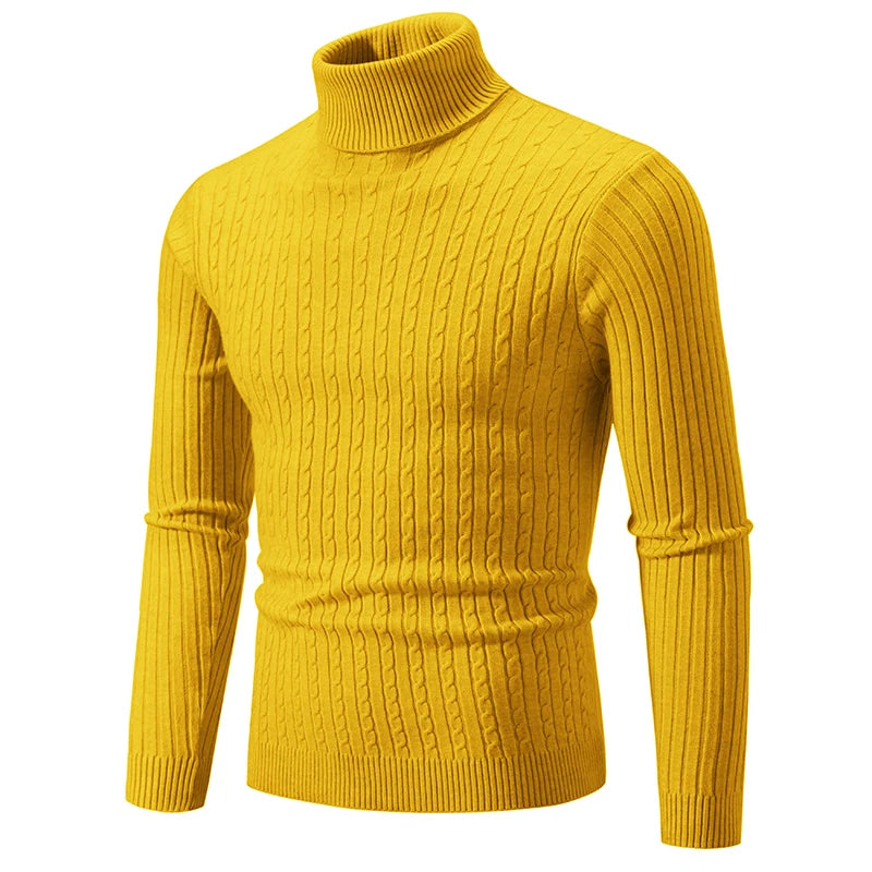 New Men's High Neck Sweater Solid Color Pullover Knitted Warm Casual Turtleneck Sweatwear Woolen Mens Winter Outdoor Tops