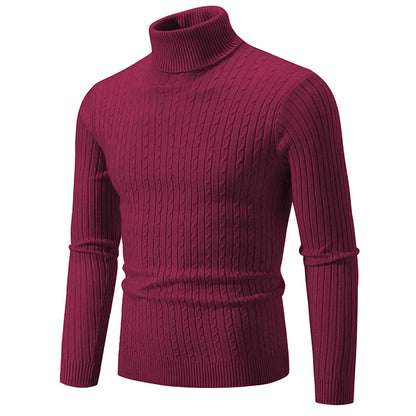 Autumn and Winter New Men's Knitted Jacquard Sweater High Neck Slim Fit and Warm Pullover Mens Clothes