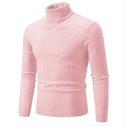 New Men's High Neck Sweater Solid Color Pullover Knitted Warm Casual Turtleneck Sweatwear Woolen Mens Winter Outdoor Tops