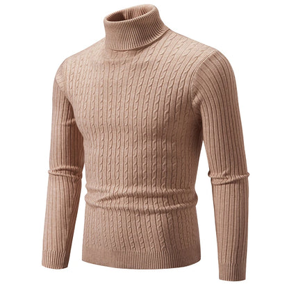 Autumn and Winter New Men's Knitted Jacquard Sweater High Neck Slim Fit and Warm Pullover Mens Clothes