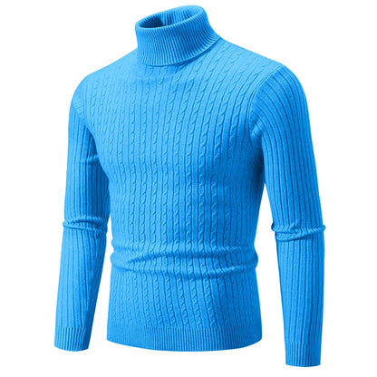 New Men's High Neck Sweater Solid Color Pullover Knitted Warm Casual Turtleneck Sweatwear Woolen Mens Winter Outdoor Tops