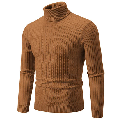 Autumn and Winter New Men's Knitted Jacquard Sweater High Neck Slim Fit and Warm Pullover Mens Clothes