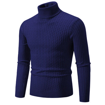 Autumn and Winter New Men's Knitted Jacquard Sweater High Neck Slim Fit and Warm Pullover Mens Clothes