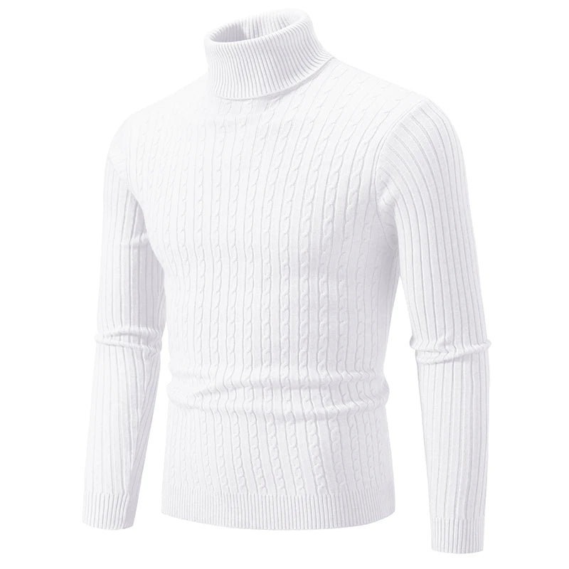 Autumn and Winter New Men's Knitted Jacquard Sweater High Neck Slim Fit and Warm Pullover Mens Clothes