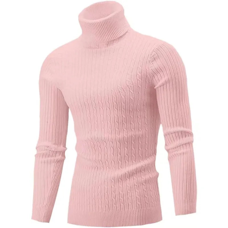 Autumn and Winter New Men's Knitted Jacquard Sweater High Neck Slim Fit and Warm Pullover Mens Clothes