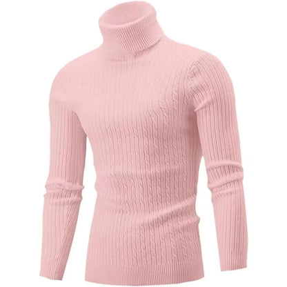 Autumn and Winter New Men's Knitted Jacquard Sweater High Neck Slim Fit and Warm Pullover Mens Clothes