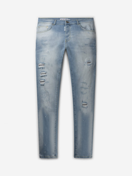 Slim Denim Jeans | Light Blue - Destroyed White Washed