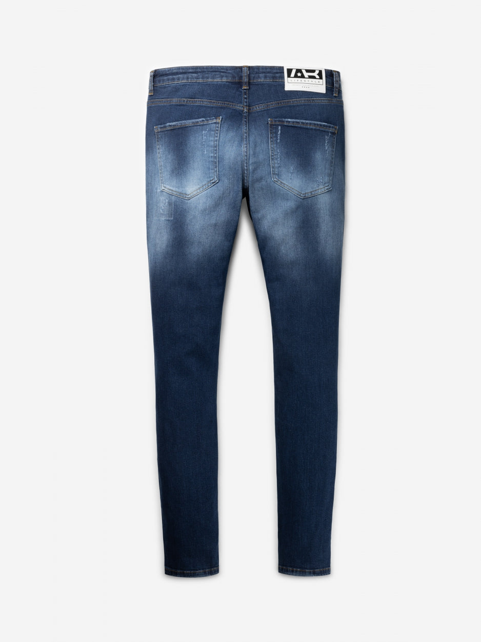 Slim Denim Jeans | Mid Blue - Destroyed